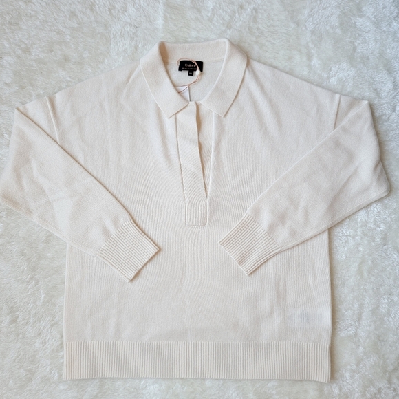 NWT 100% Mongolian Cashmere Polo Sweater in Ivory, M - Picture 2 of 10